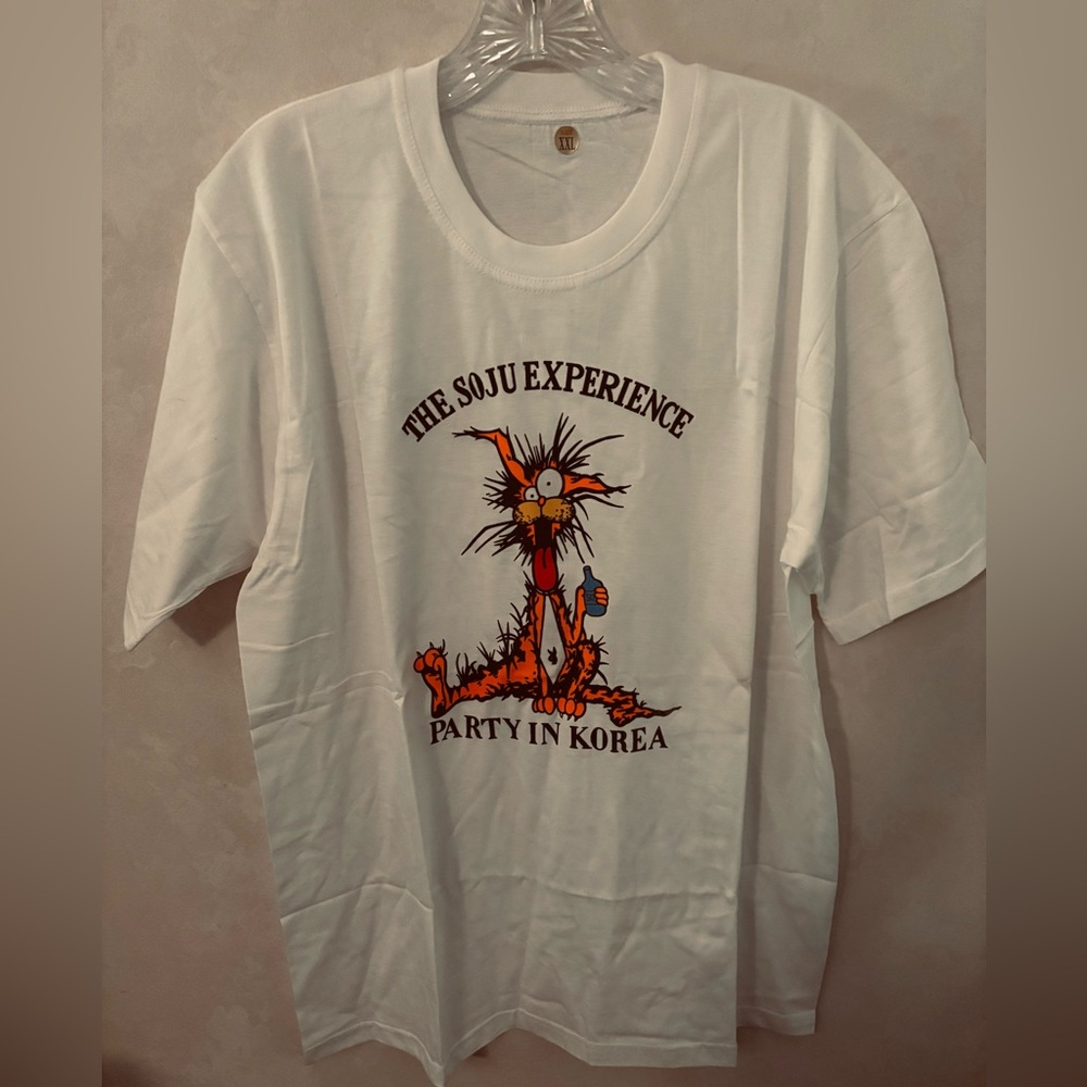 Vintage 80s/90s White Bill The Cat The Soju Experience Party Korea Tee Playboy